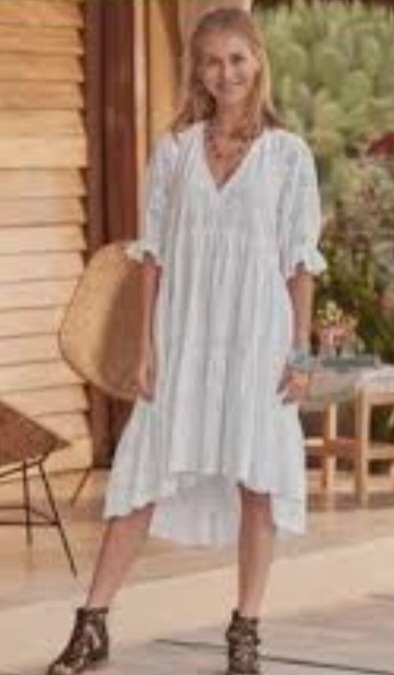 NWT Sundance Jasmine Eyelet Dress Size Large White Boho Midi/Knee Length Coton
